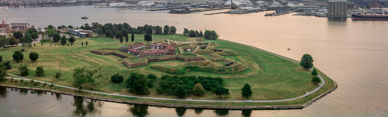 Fort McHenry from the air in Baltimore, legendary fortification from the 1812 war birth place of...
