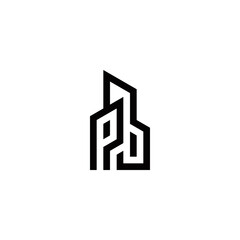 p b pb initial building logo design vector graphic idea creative © Stock