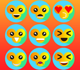 Flat design monkey emoticons, social media icons, cute monkey minimalistic icons