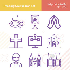 Simple set of apostolic related lineal icons.