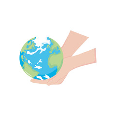 hands holding a earth planet, flat style