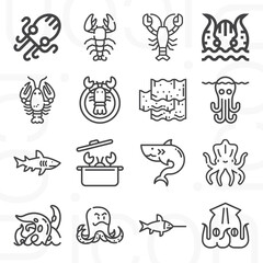 16 pack of rough fish  lineal web icons set