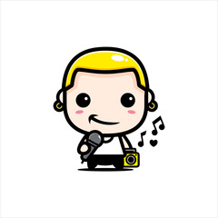 vector design of cute cool boy character singing