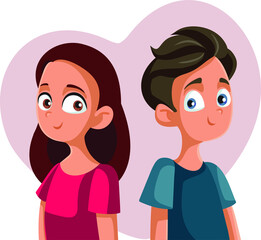 Teen Girl and Boy Falling in Love Vector Cartoon