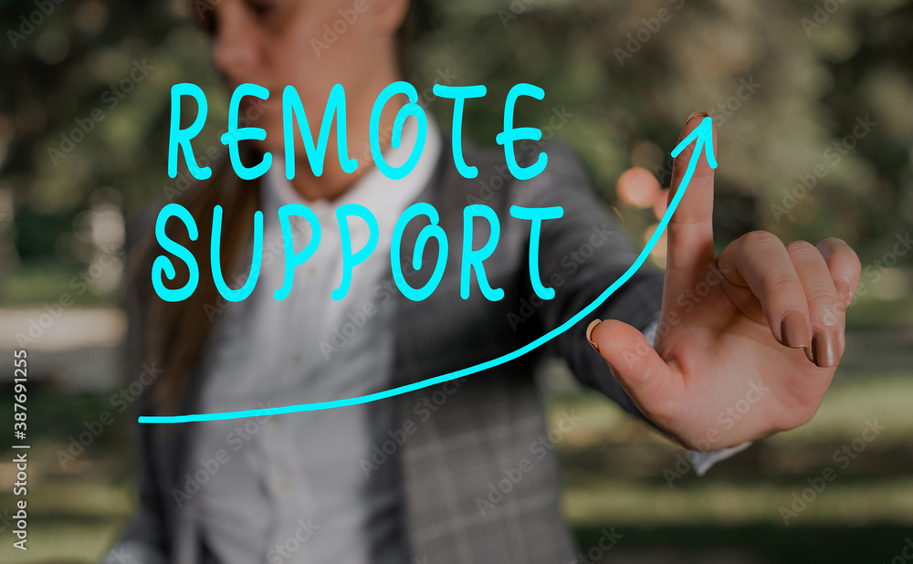 Poster writing note showing remote support. business concept for type of secure service, which permits repr