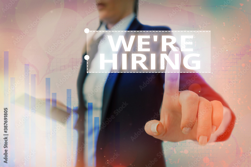Poster text sign showing we re hiring. business photo showcasing process of reviewing applications and find