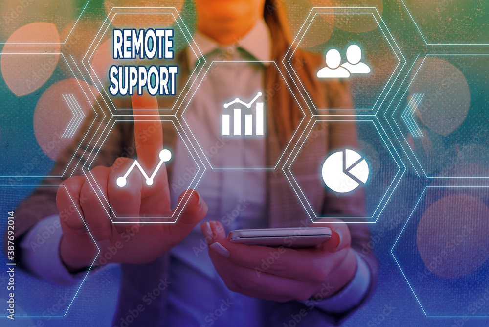 Poster writing note showing remote support. business concept for type of secure service, which permits repr