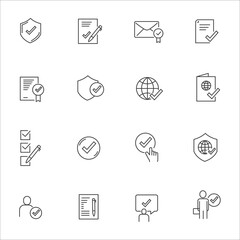 Simple Set of Approve Related Vector Line Icons. Contains such Icons as Protection Guarantee, Accepted Document, Quality Check and more.