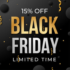 Naklejka na ściany i meble black friday 15% off limited time banner social media promotion 