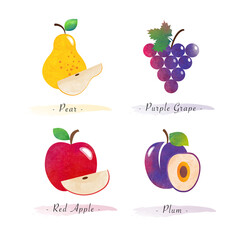 Organic nature healthy food fruit pear purple grape red apple plum