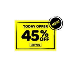 sale tag 45 percent off shop now, banner sale, discount yellow color