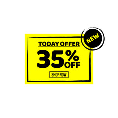 sale tag 35 percent off shop now, banner sale, discount yellow color