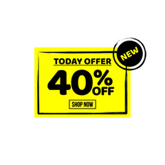 sale tag 40 percent off shop now, banner sale, discount yellow color