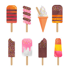 Colorful watercolor delicious dessert sweet food ice popsicle collection