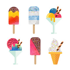 Colorful watercolor delicious dessert sweet food ice popsicle collection
