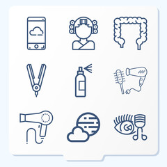 Simple set of 9 icons related to coma