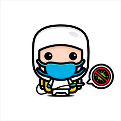 disinfectant sprayer character vector design to eradicate viruses