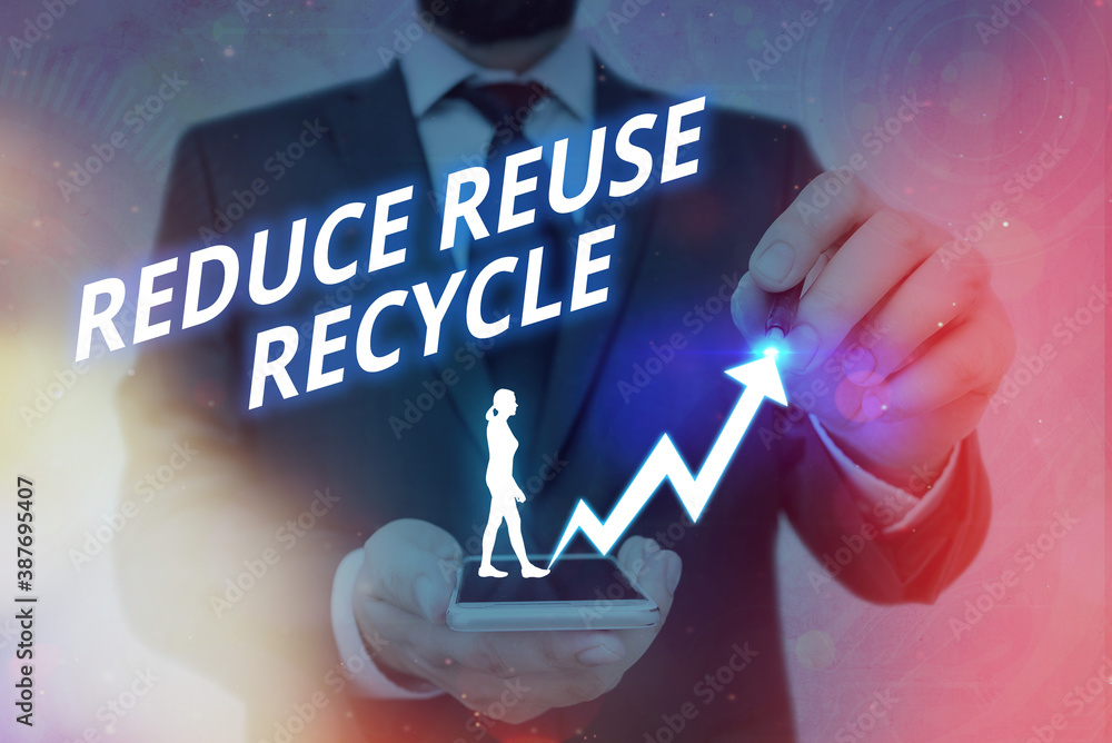 Poster writing note showing reduce reuse recycle. business concept for environmentallyresponsible consumer 