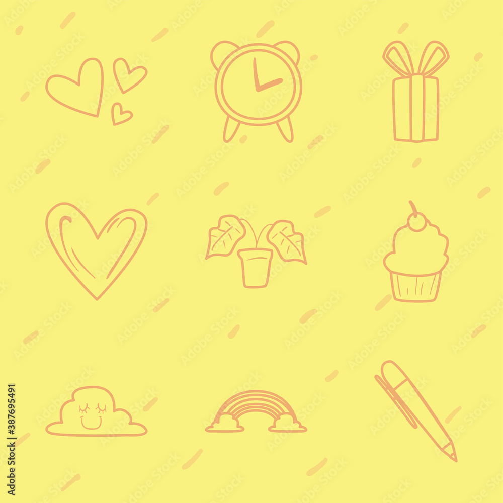 Poster daily stickers line style icons collection vector design