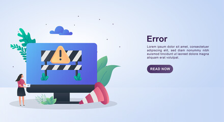 Illustration concept of error with error notifications on the monitor and cone.
