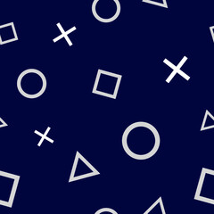 Seamless pattern blue background include with cross, triangle, square and circle symbol. © PongSS