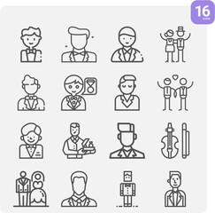 Fototapeta premium Simple set of hired man related lineal icons.