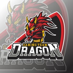 Maskot sports logo badge with dragon on dark