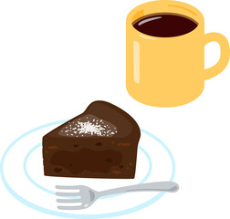 ガトーショコラとマグカップに入ったコーヒー