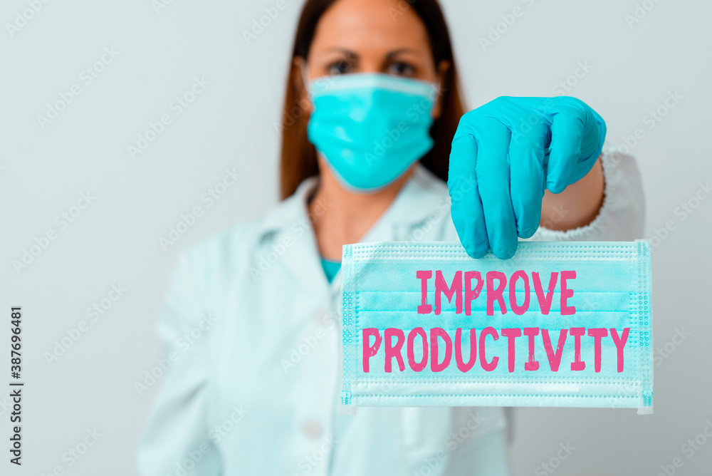 Poster conceptual hand writing showing improve productivity. concept meaning to increase the machine and pr
