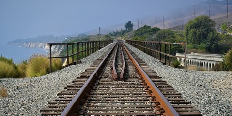 Fototapeta premium railroad tracks and bridge near the ocean
