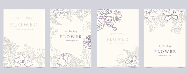 Fototapeta na wymiar Collection of flower background set with rose,magnolia.Editable vector illustration for website, invitation,postcard and sticker