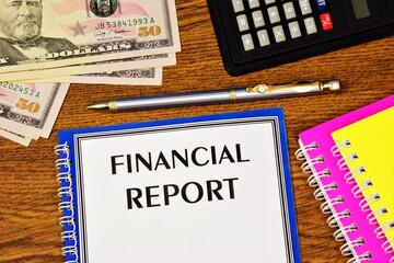 Financial report. Text label on the folder. Expert research of the company's accounting strategy and its assessment.