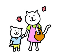 ショッピングする猫の親子