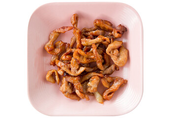 Die cut deep Fried Dried Pork on white isolated.