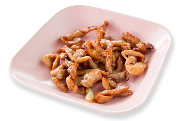 Die cut deep Fried Dried Pork on white isolated.