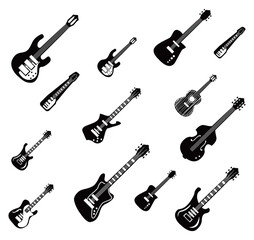 Fototapeta premium guitars instruments background black and white style icon set vector design