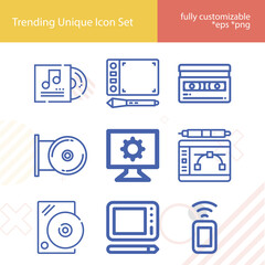 Simple set of disk related lineal icons.