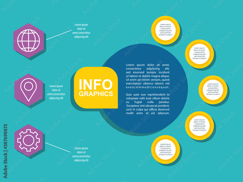 Poster infographic circle workflow and sticker data layout template