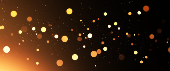 Blurred Gold bokeh background with copy space. Abstract luxury glitter effect boke. Sparkling magical dust particles. Magic concept, defocused .