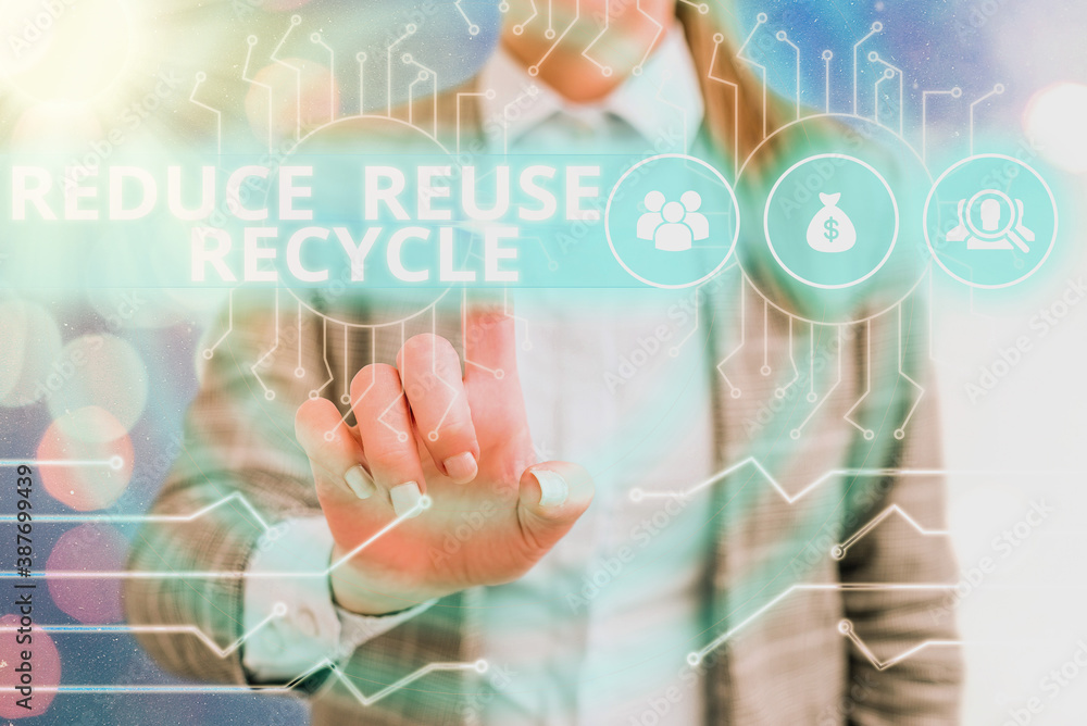 Poster handwriting text writing reduce reuse recycle. conceptual photo environmentallyresponsible consumer 