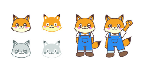 オーバーオールを着たかわいいきつね