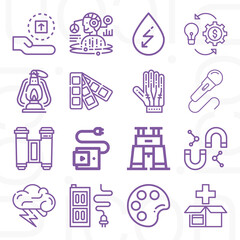 16 pack of electricity  lineal web icons set