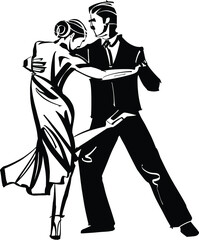 Illustration of dancing couple dancing tango