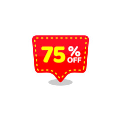 red tag discount 75 percent off, sale banner sticker vector eps