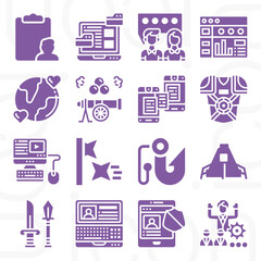 16 pack of miscellaneous  filled web icons set