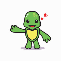 Illustration vector graphic of funny and cute green turtle. White background. Fit for business logo and logo design on shirt.