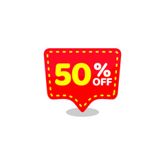 red tag discount 50 percent off, sale banner sticker vector eps
