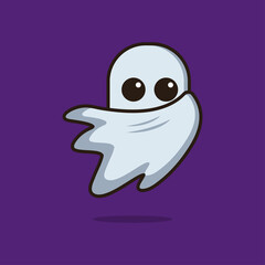 Illustration vector graphic of a funny ghost hiding his face. Purple background. Suitable for Halloween costume designs and Halloween themed book covers.