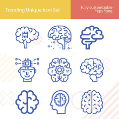 Simple set of neural structure related lineal icons.