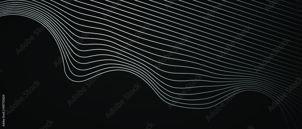 Poster black background with wave lines. modern dark abstract vector texture.